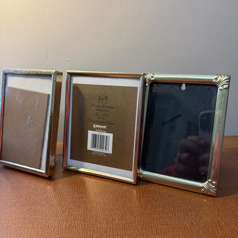 Vtg Set Of 3 Metal Gold Tone Picture Frames 3x5